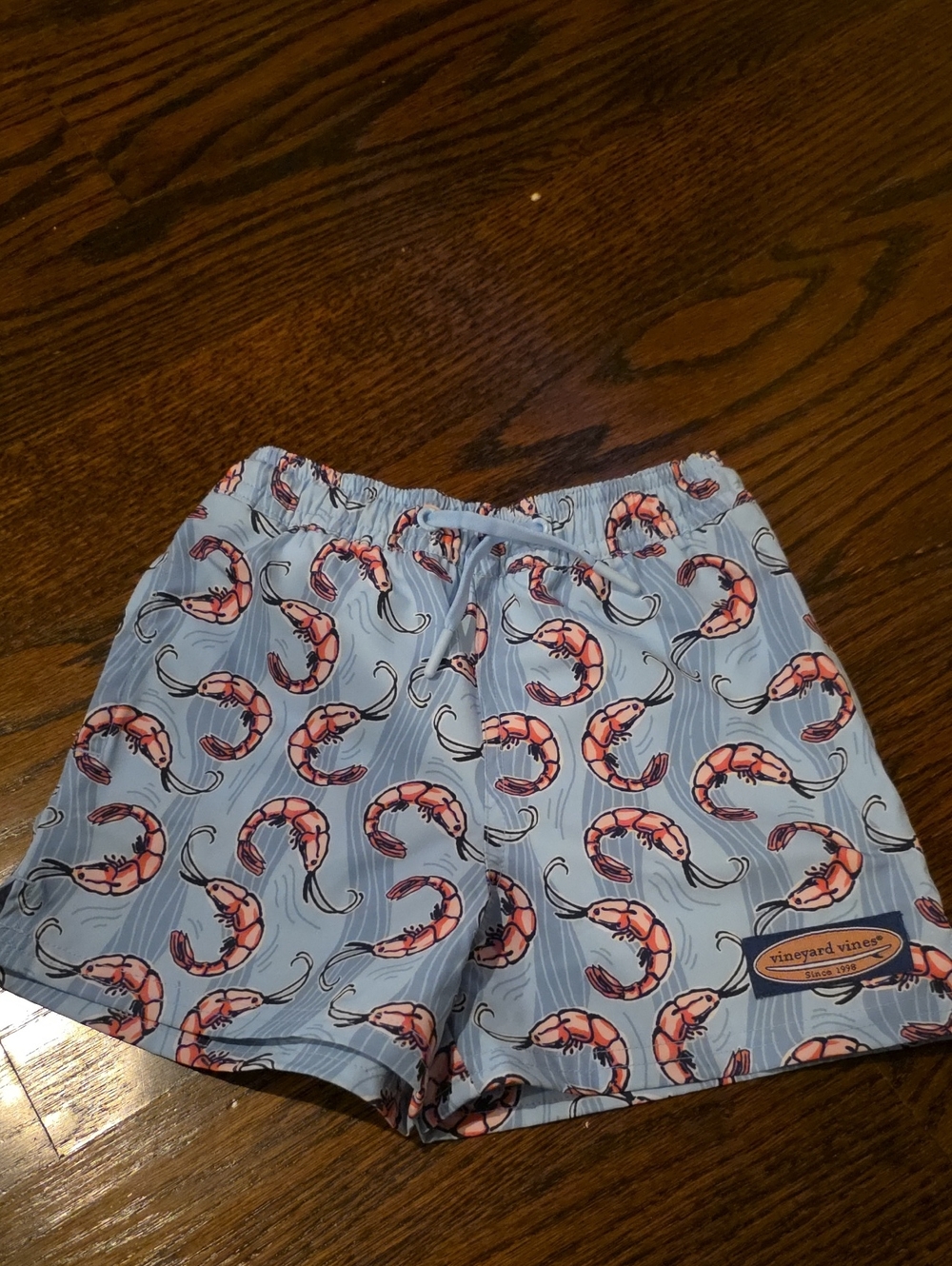 Vineyard Vines Blue Swim Trunks with Pink Shrimp Print